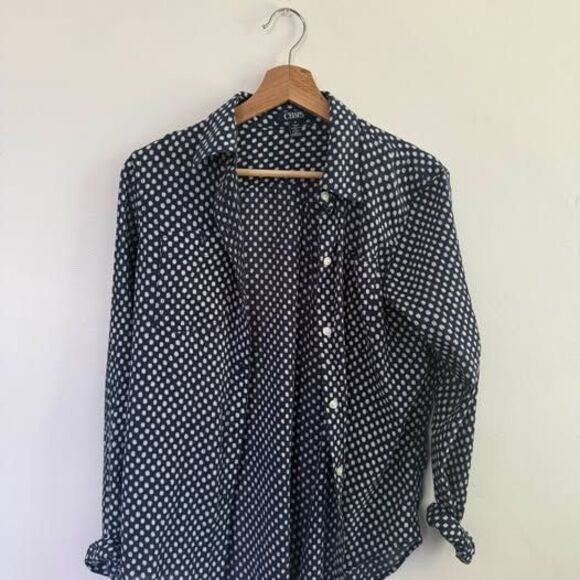 Chaps Tops - Chaps Cotton Polka Dot Button Down Shirt - Medium